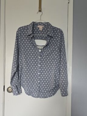 Band of Gypsies Blue and White Polka Dot Button-Down Blouse